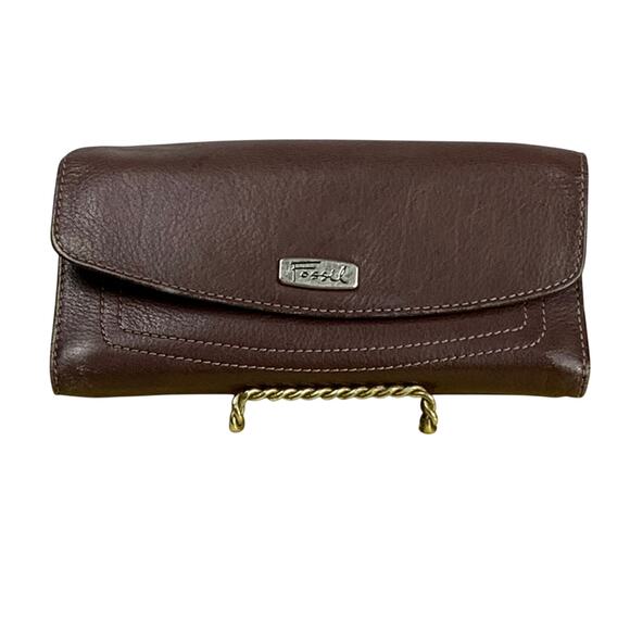 Fossil Brown Pebbled Leather Double Handle Shoulder Bag and Wallet Set - Picture 11 of 14